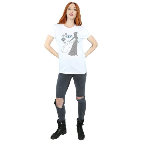Disney Womens/Ladies Frozen Elsa Christmas Silhouette Cotton Boyfriend T-Shirt