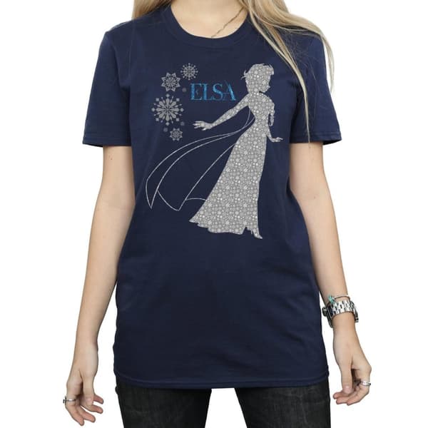 Disney Womens/Ladies Frozen Elsa Christmas Silhouette Cotton Boyfriend T-Shirt