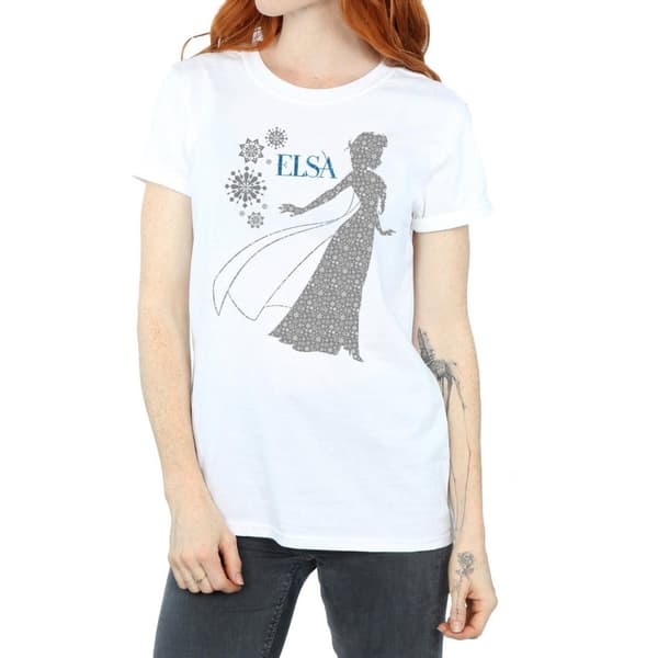 Disney Womens/Ladies Frozen Elsa Christmas Silhouette Cotton Boyfriend T-Shirt