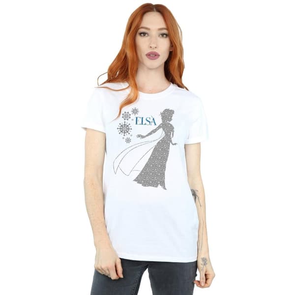 Disney Womens/Ladies Frozen Elsa Christmas Silhouette Cotton Boyfriend T-Shirt