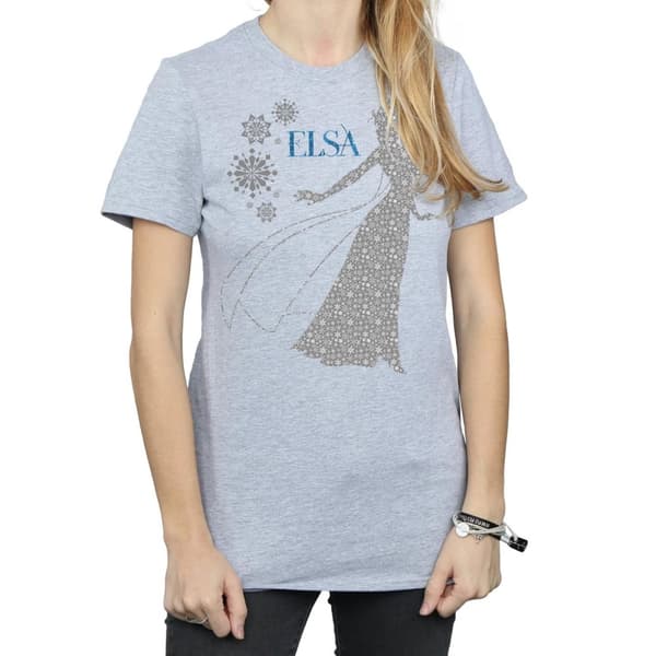 Disney Womens/Ladies Frozen Elsa Christmas Silhouette Cotton Boyfriend T-Shirt