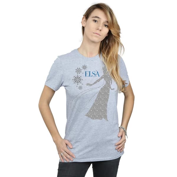 Disney Womens/Ladies Frozen Elsa Christmas Silhouette Cotton Boyfriend T-Shirt