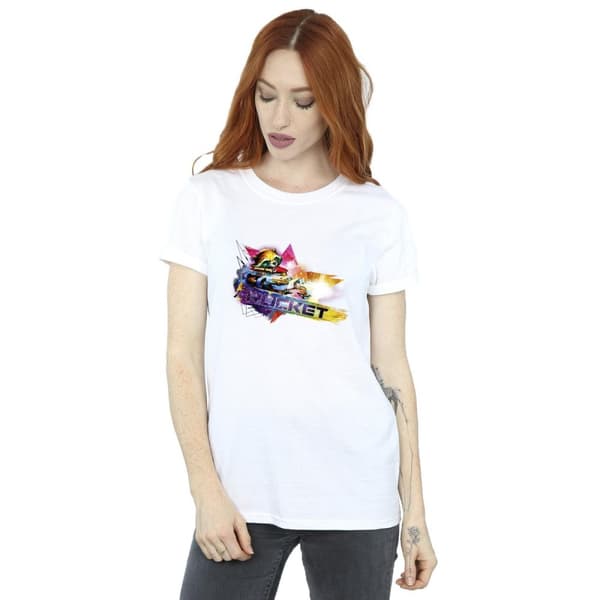 Marvel Dam/Tjej Guardians Of The Galaxy Abstrakt Raket Tvättbjörn Bomull Boyfriend T-shirt