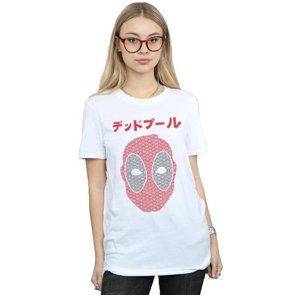 Marvel Dam/Tjej Deadpool Japansk Seigaiha Huvud Bomull Boyfriend T-shirt