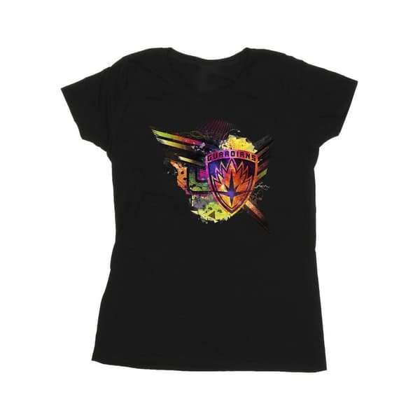 Marvel Womens/Ladies Guardians Of The Galaxy Abstract Shield Chest Cotton T-Shirt Black XL