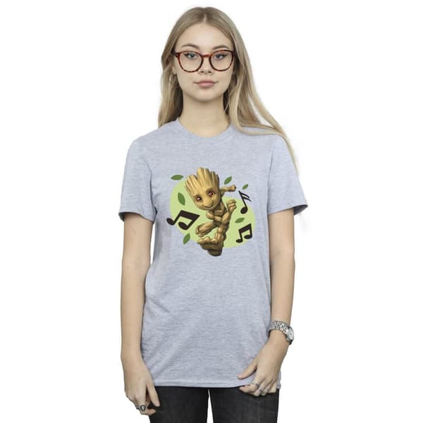Marvel Womens/Ladies Guardians Of The Galaxy Groot Musical Notes Cotton Boyfriend T-Shirt