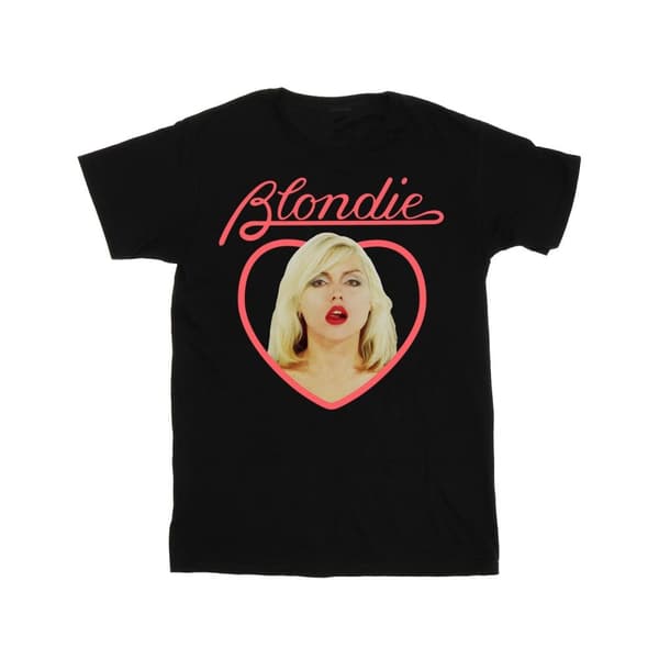 Blondie Boyfriend-t-shirt i bomull med hjärtansikte för damer/damer Black 4XL