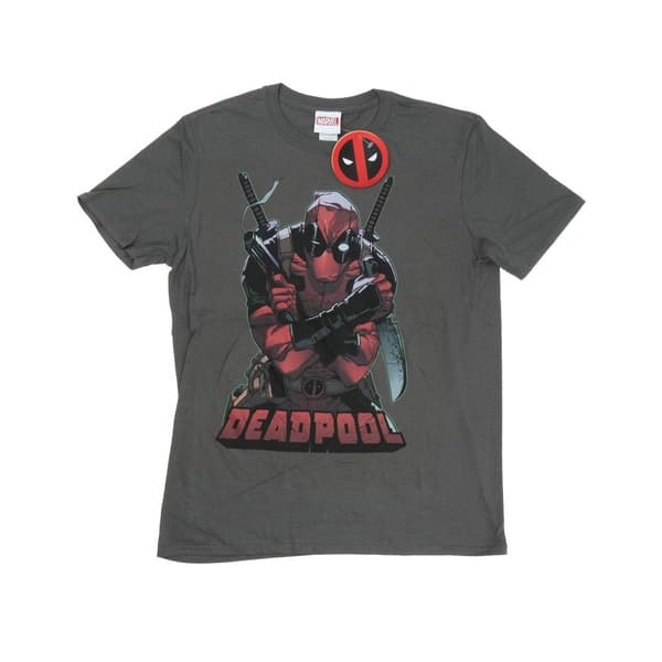 Marvel Mens Deadpool Ready For Action T-Shirt Light Graphite L