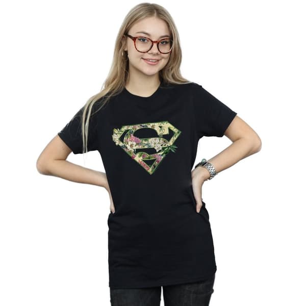 DC Comics Womens/Ladies Supergirl Floral Shield Cotton Boyfriend T-Shirt