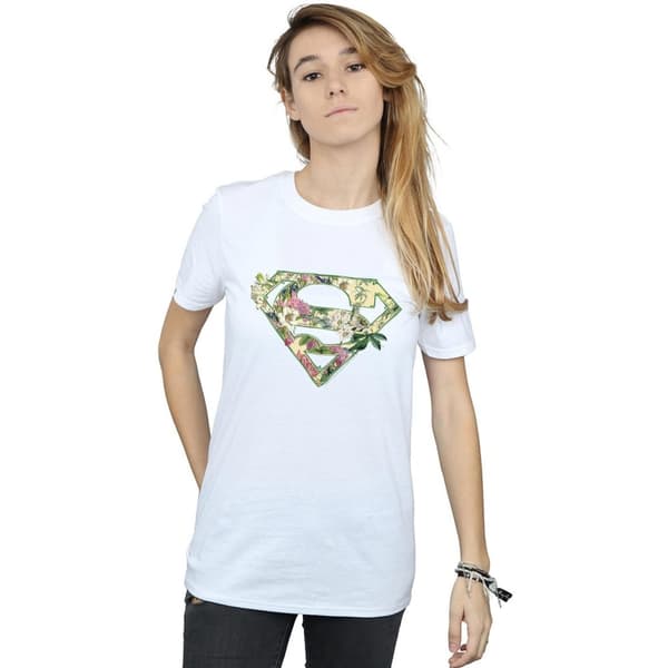 DC Comics Womens/Ladies Supergirl Floral Shield Cotton Boyfriend T-Shirt