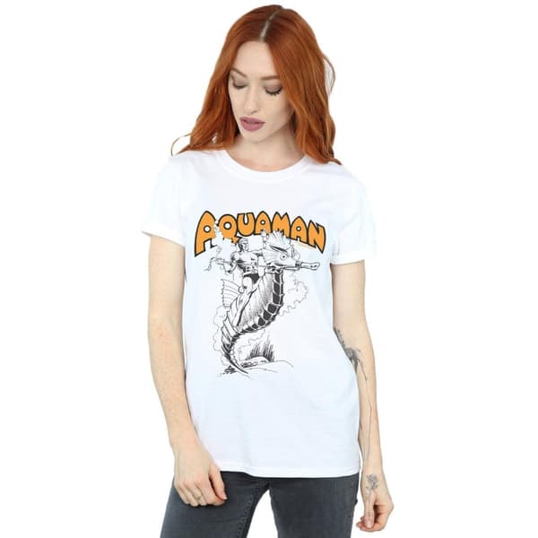 DC Comics Womens/Ladies Aquaman Mono Action Pose Cotton Boyfriend T-Shirt
