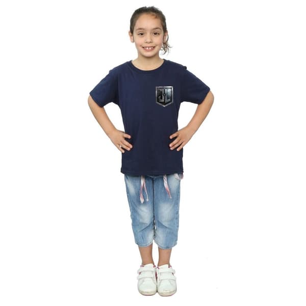 DC Comics Girls Justice League Movie Shield Faux Pocket Cotton T-Shirt