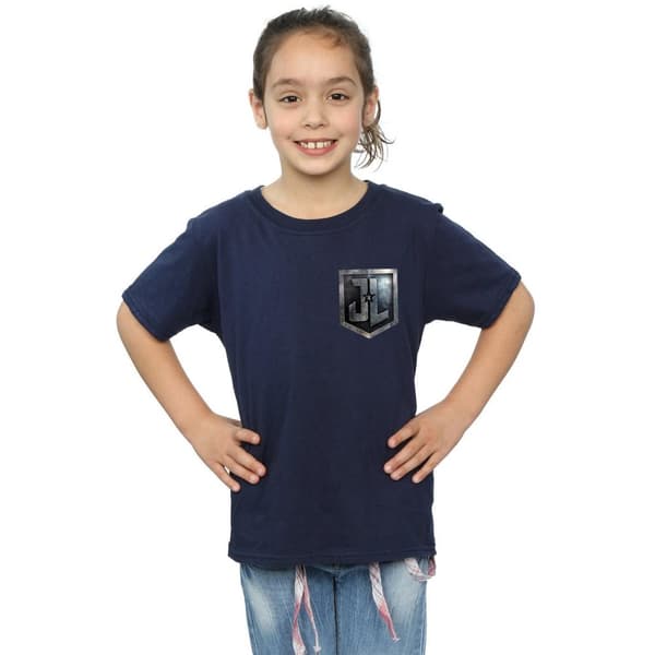 DC Comics Girls Justice League Movie Shield Faux Pocket Cotton T-Shirt