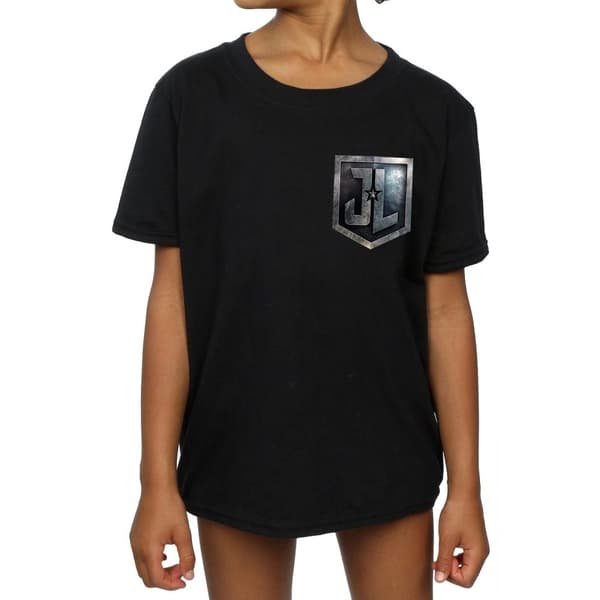 DC Comics Girls Justice League Movie Shield Faux Pocket Cotton T-Shirt