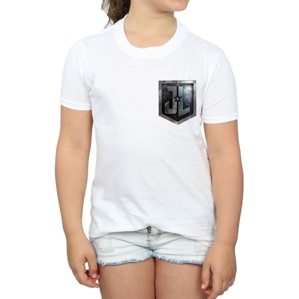DC Comics Girls Justice League Movie Shield Faux Pocket Cotton T-Shirt