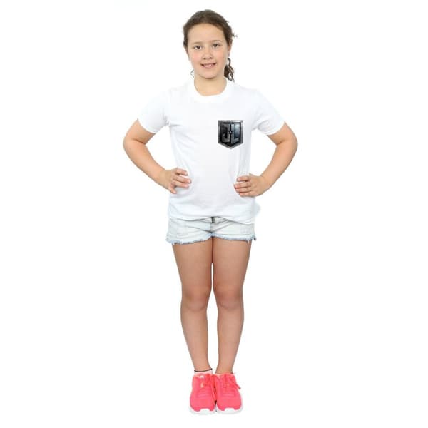 DC Comics Girls Justice League Movie Shield Faux Pocket Cotton T-Shirt