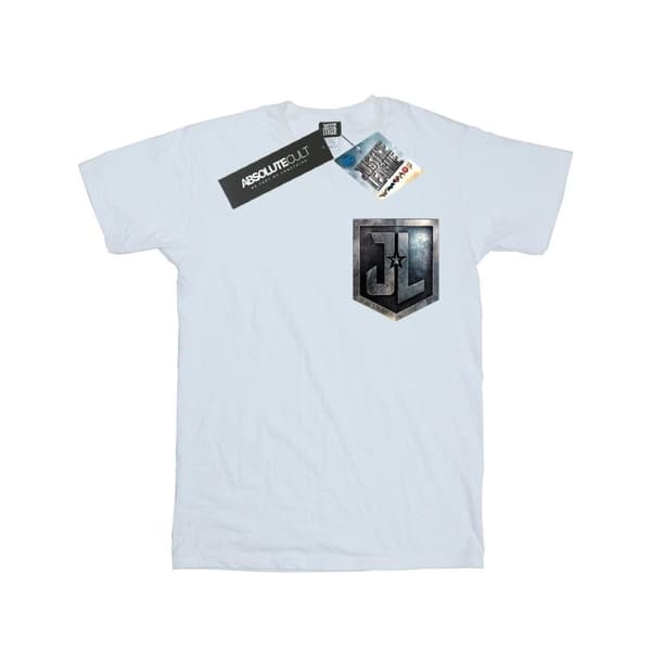 DC Comics Girls Justice League Movie Shield Faux Pocket Cotton T-Shirt White 9-11 Years