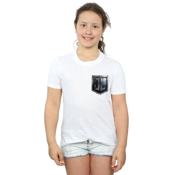 DC Comics Girls Justice League Movie Shield Faux Pocket Cotton T-Shirt