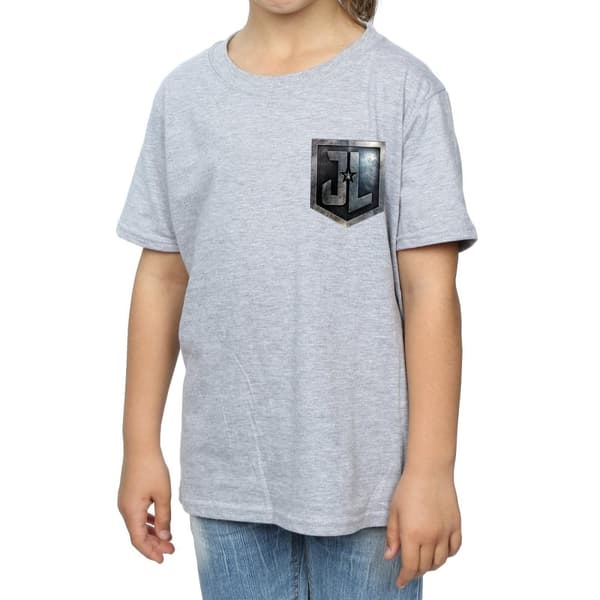 DC Comics Girls Justice League Movie Shield Faux Pocket Cotton T-Shirt