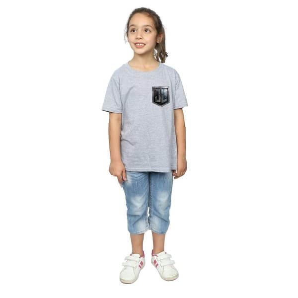 DC Comics Girls Justice League Movie Shield Faux Pocket Cotton T-Shirt