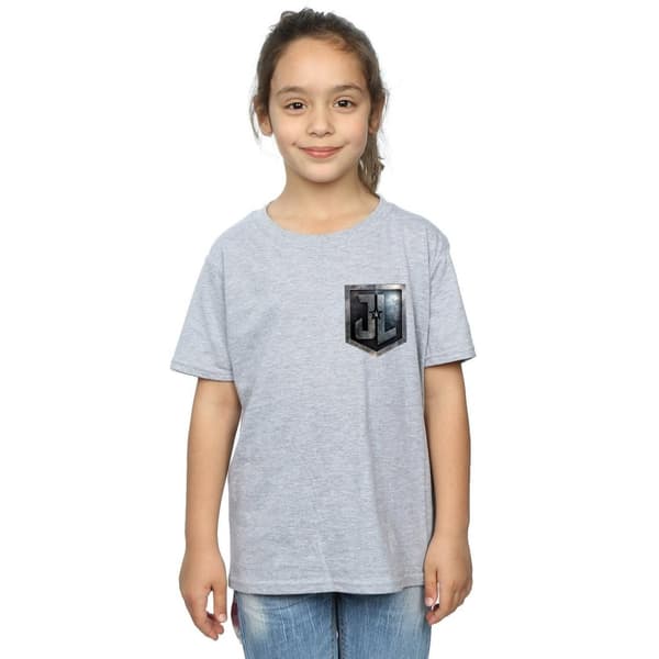 DC Comics Girls Justice League Movie Shield Faux Pocket Cotton T-Shirt