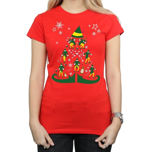 Elf T-shirt i bomull med julgran för kvinnor/damer