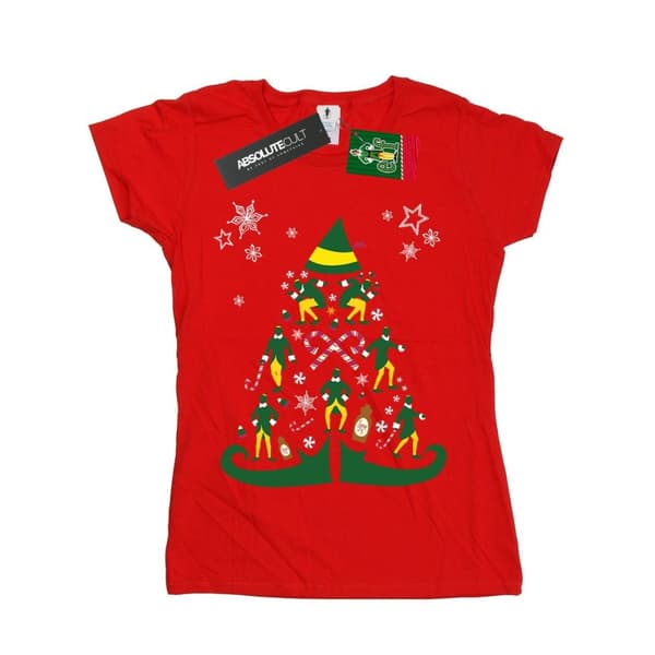 Elf T-shirt i bomull med julgran för kvinnor/damer