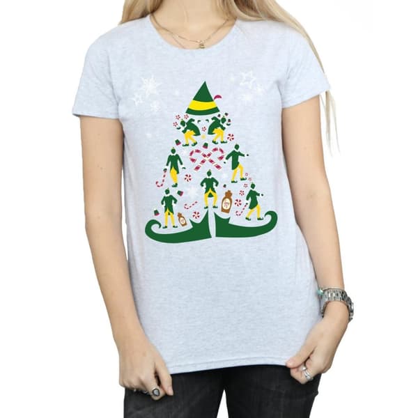 Elf T-shirt i bomull med julgran för kvinnor/damer