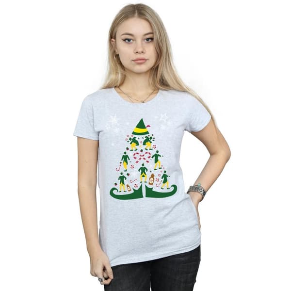 Elf T-shirt i bomull med julgran för kvinnor/damer