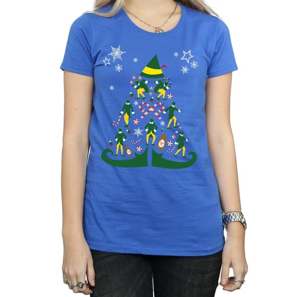 Elf T-shirt i bomull med julgran för kvinnor/damer