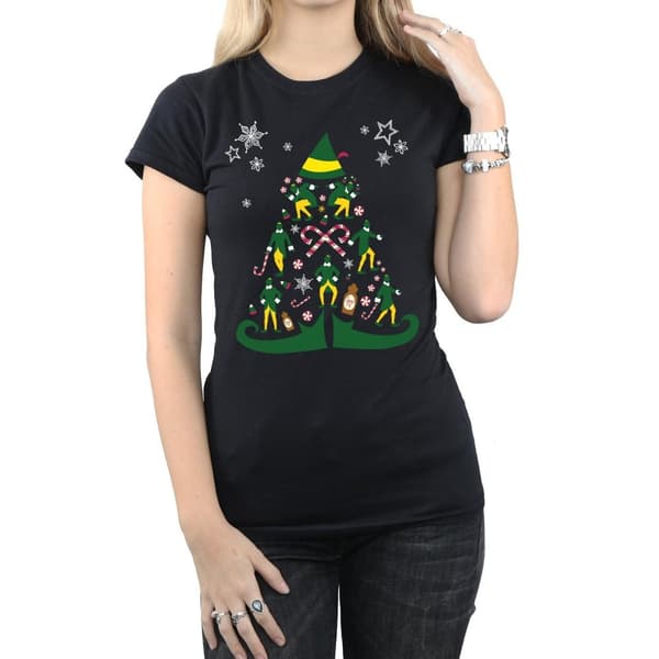 Elf T-shirt i bomull med julgran för kvinnor/damer