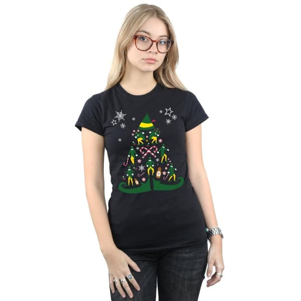 Elf T-shirt i bomull med julgran för kvinnor/damer