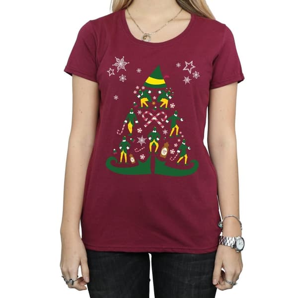 Elf T-shirt i bomull med julgran för kvinnor/damer