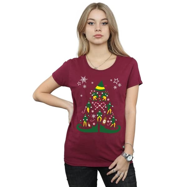 Elf T-shirt i bomull med julgran för kvinnor/damer