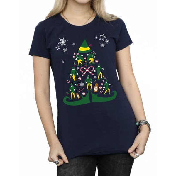 Elf T-shirt i bomull med julgran för kvinnor/damer