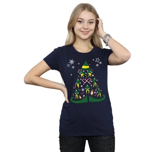 Elf T-shirt i bomull med julgran för kvinnor/damer