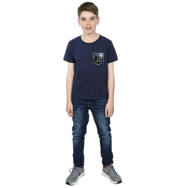 DC Comics Pojkar Justice League Movie Shield Faux T-shirt med fickficka