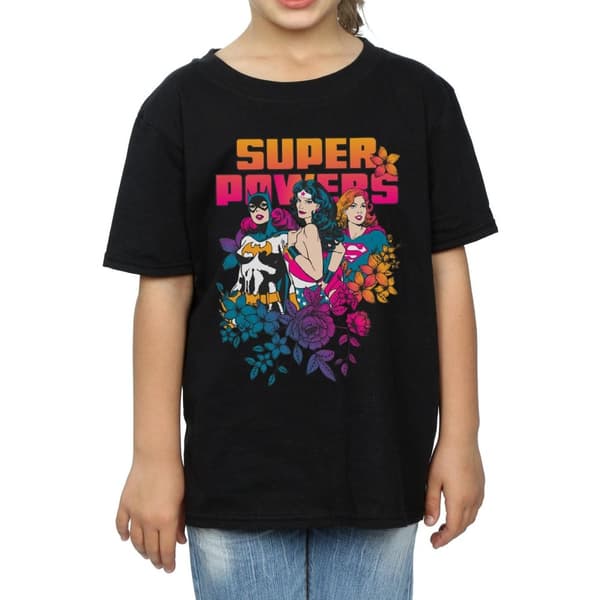 DC Comics Super Powers - T-shirt i bomull med neonblommor för flickor