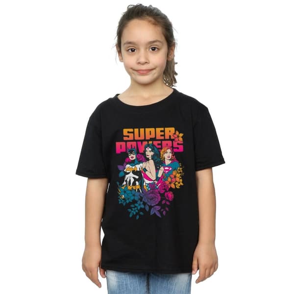 DC Comics Super Powers - T-shirt i bomull med neonblommor för flickor
