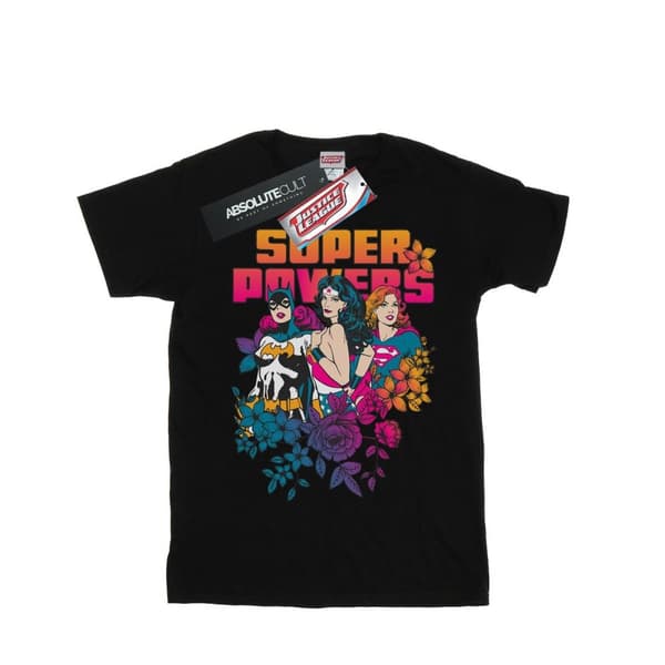 DC Comics Girls Super Powers Neon Floral Cotton T-Shirt Black 12-13 Years