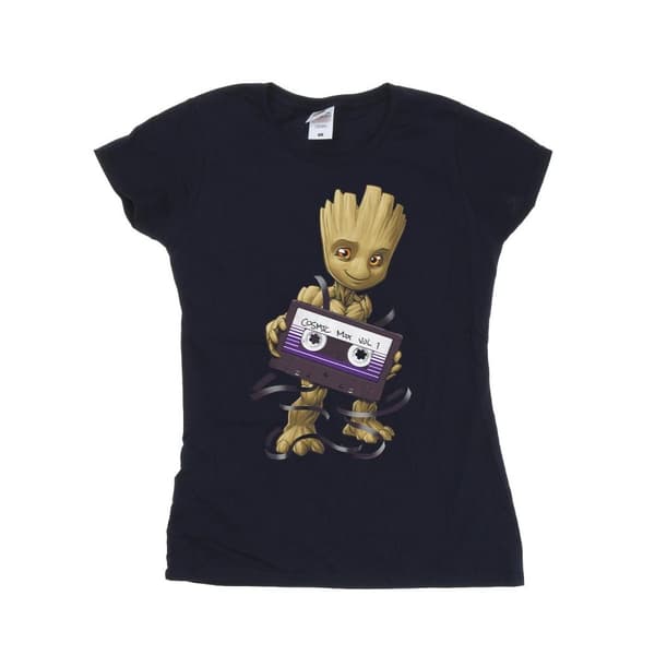 Marvel Womens/Ladies Guardians Of The Galaxy Groot Cosmic Tape Cotton T-Shirt Navy Blue L