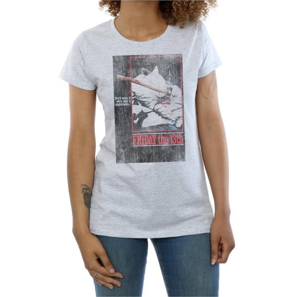 Friday 13th Womens/Ladies Distressed Axe Poster Cotton T-Shirt