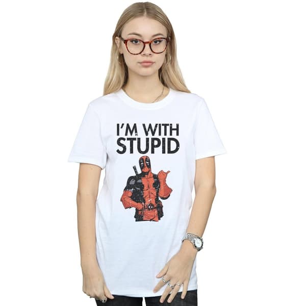 Marvel Dam/Tjej Deadpool I´m With Stupid - Pojkvänströja i bomull
