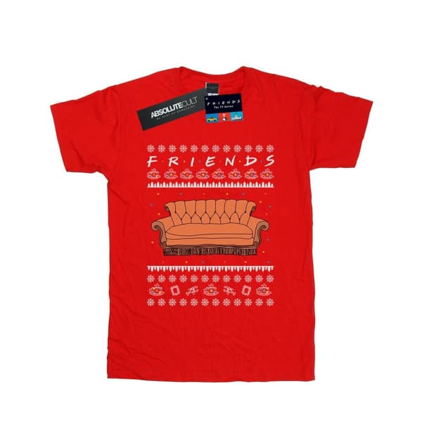 Friends Womens/Ladies Fair Isle Couch Cotton Boyfriend T-Shirt Red 3XL