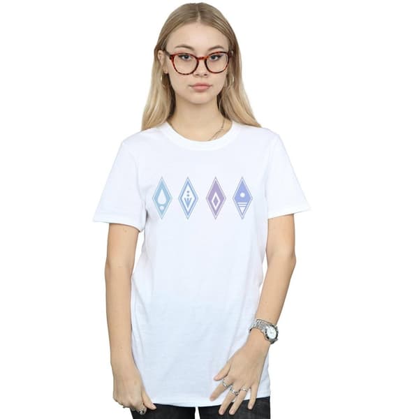 Disney Dam/Lady Frozen 2 Elements Symbols Boyfriend T-shirt i bomull