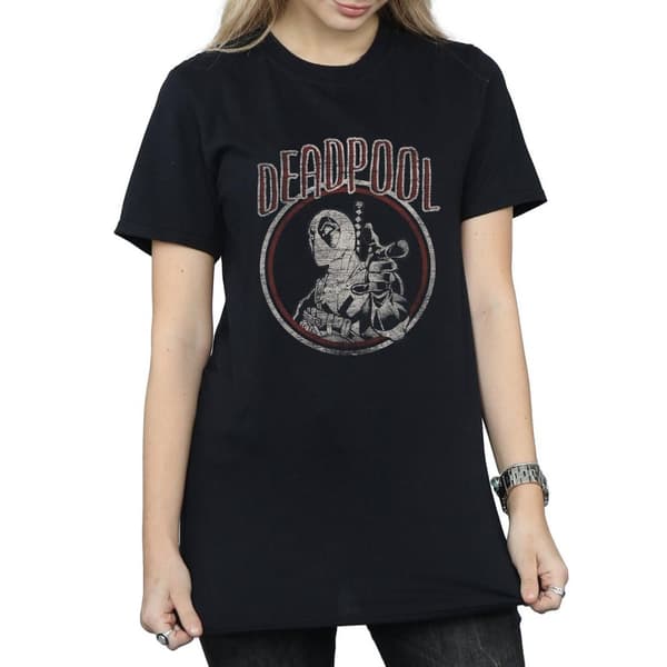 Marvel Dam/Tjej Deadpool Vintage Circle Boyfriend T-shirt i bomull