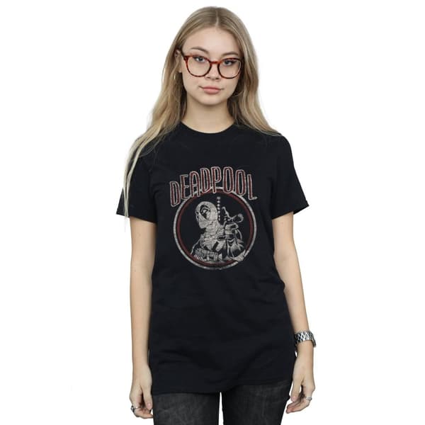 Marvel Dam/Tjej Deadpool Vintage Circle Boyfriend T-shirt i bomull
