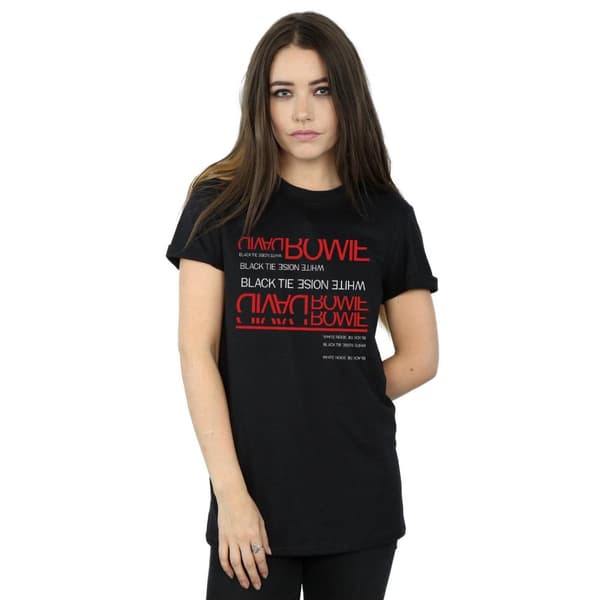 David Bowie Dam/Herr Svart Slips Vit Noise Bomull Boyfriend T-shirt