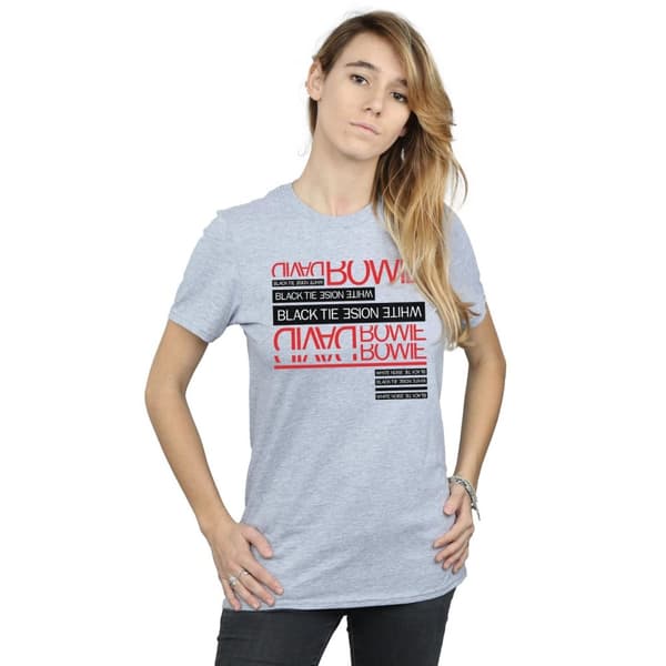 David Bowie Womens/Ladies Black Tie White Noise Cotton Boyfriend T-Shirt