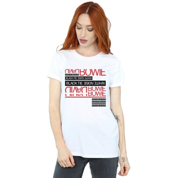 David Bowie Womens/Ladies Black Tie White Noise Cotton Boyfriend T-Shirt